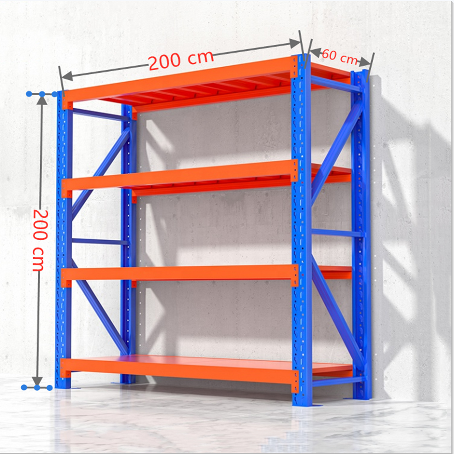 Heavy duty shelving L2mxD0.6xH2m (BLUE+ORANGE) Backorder