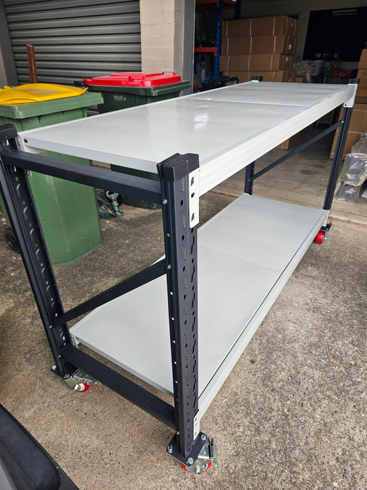 Workbench on wheels L1.8mxW0.6mxH1m(Blue+white)