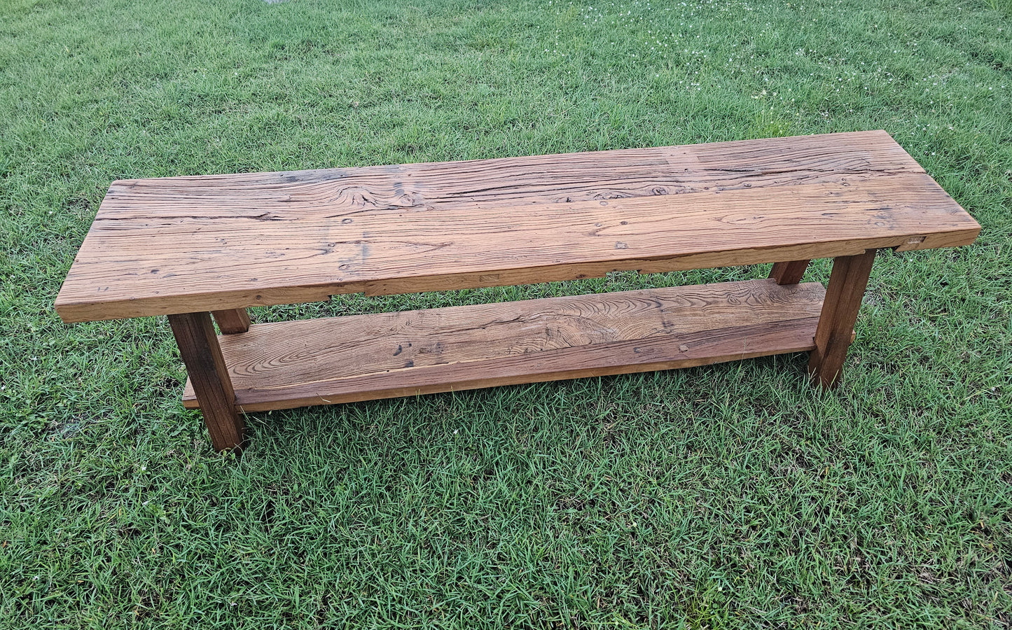 Handmade Reclaimed Elm Narrow Console 2-Tier bench 1.5m