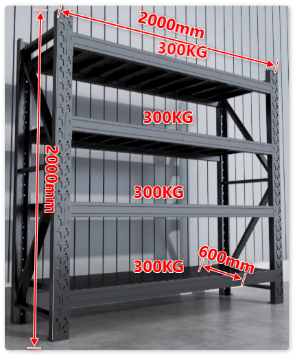 Heavy duty garage shelving L2mxD0.6xH2m (BLACK)