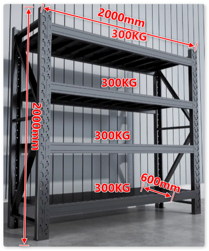 Heavy duty garage shelving L2mxD0.6xH2m (BLACK)