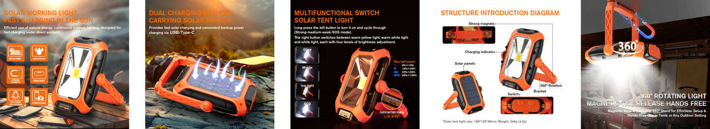 SUPERFIRE Rechargeable Solar Magnetic Work Light(Free Shipping)