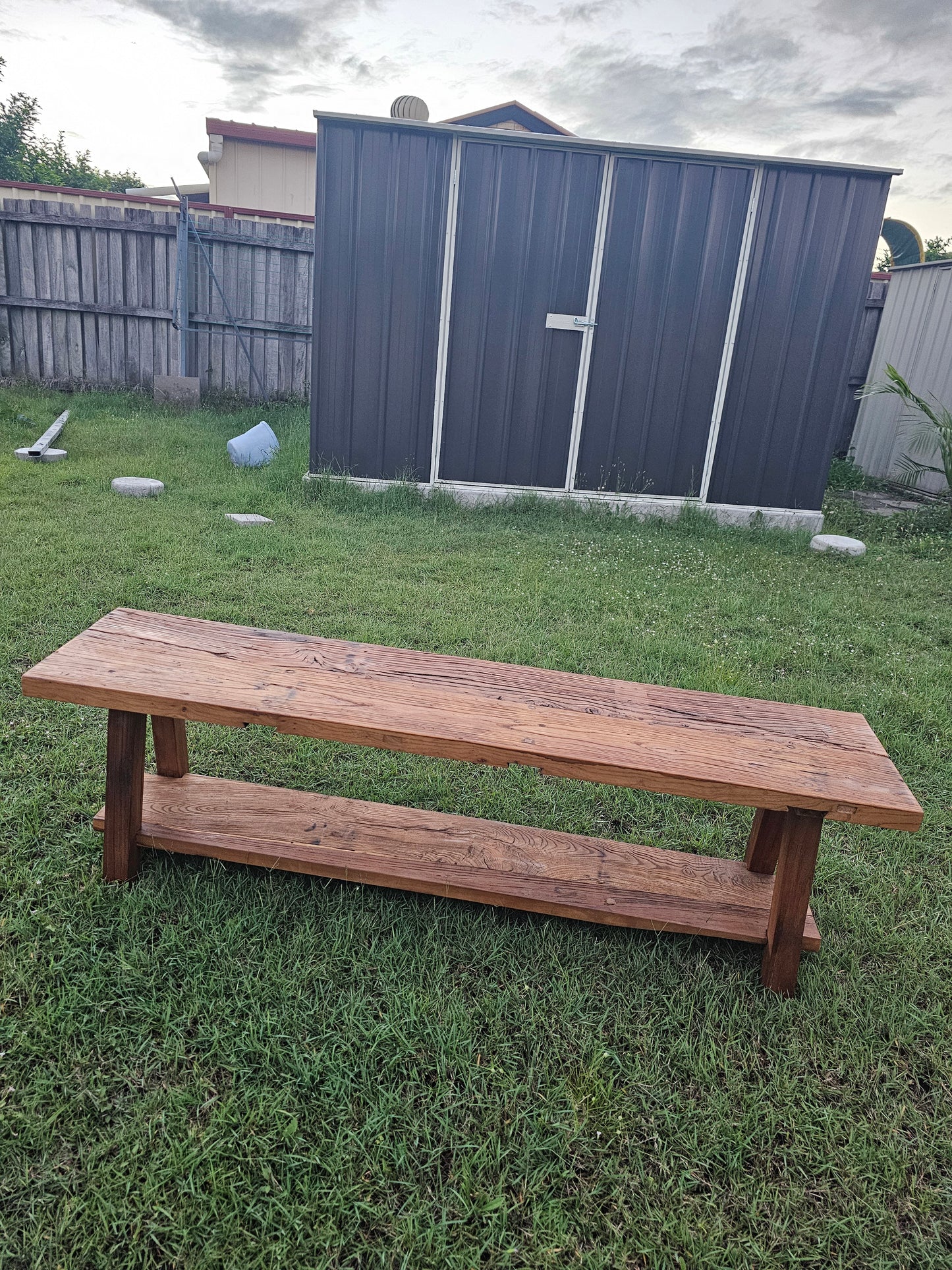 Handmade Reclaimed Elm Narrow Console 2-Tier bench 1.5m
