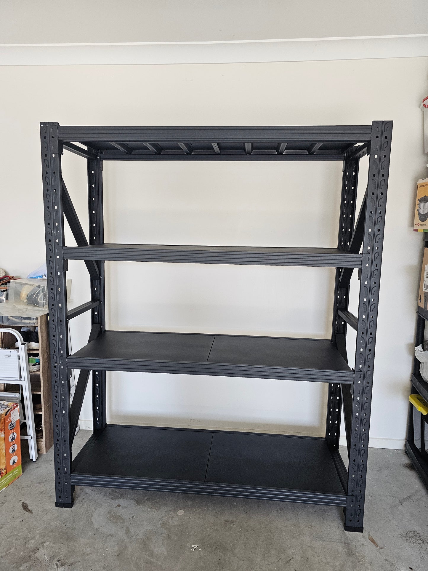 Heavy duty garage shelving L1.5mxD0.6xH2.4m