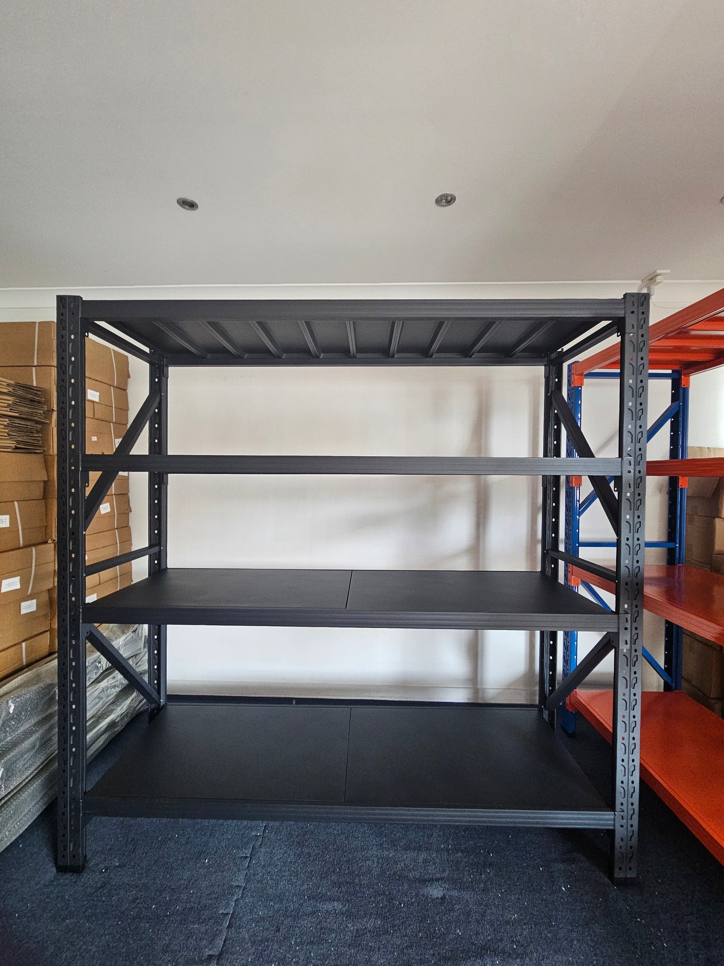 Heavy duty garage shelving L2mxD0.6xH2m (BLACK) Backorder