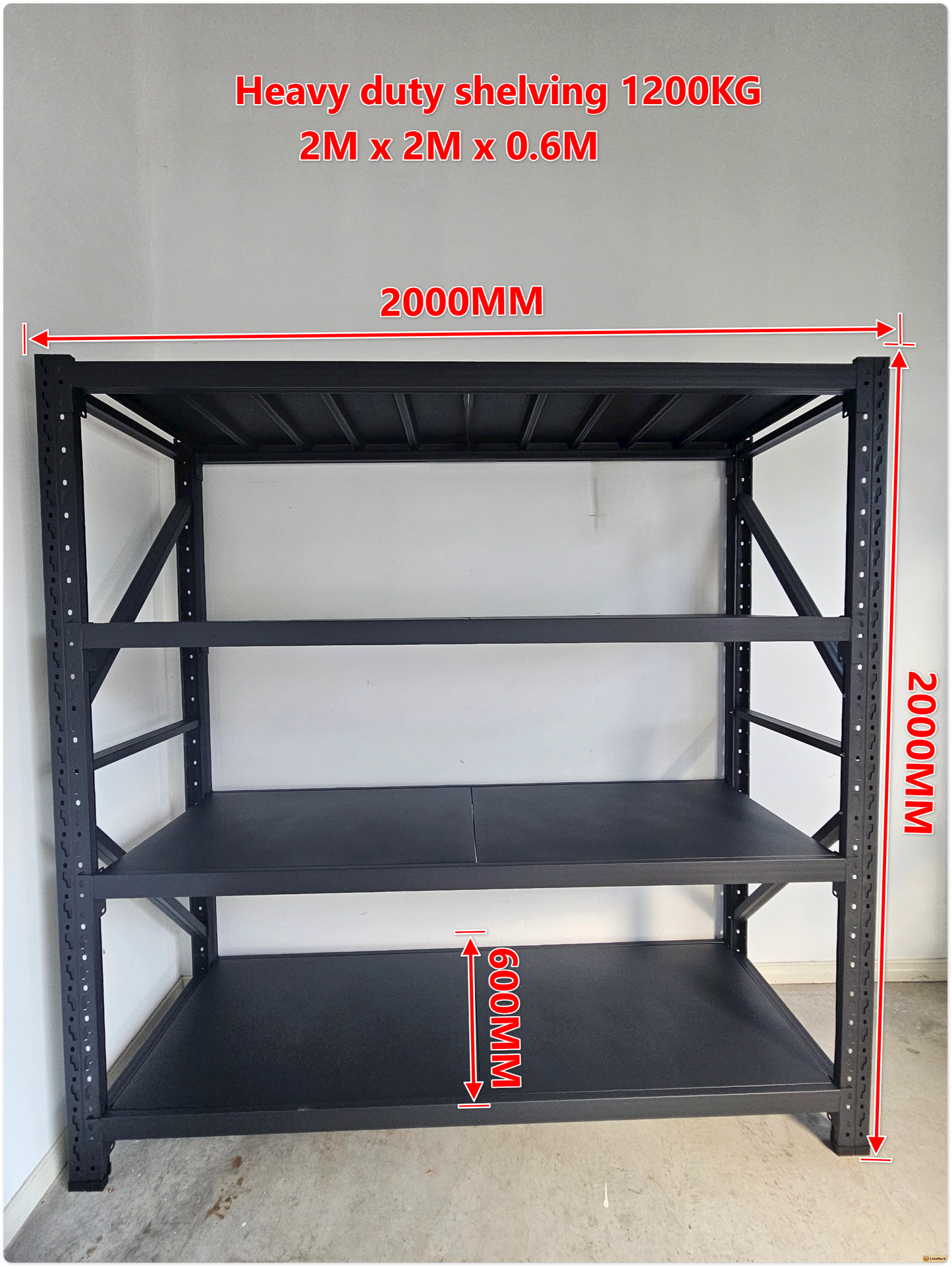 Heavy duty garage shelving L2mxD0.6xH2m (BLACK)