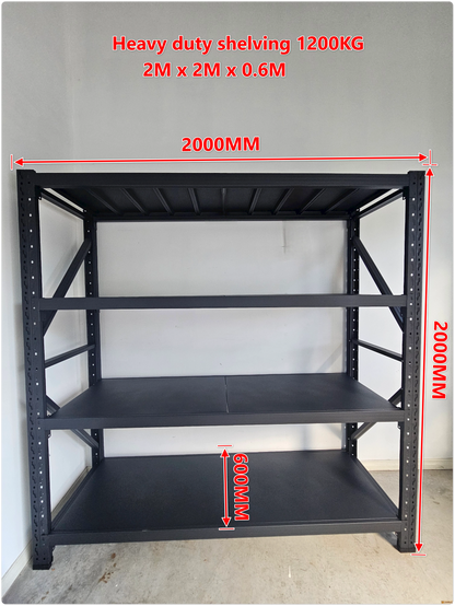 Heavy duty garage shelving L2mxD0.6xH2m (BLACK)