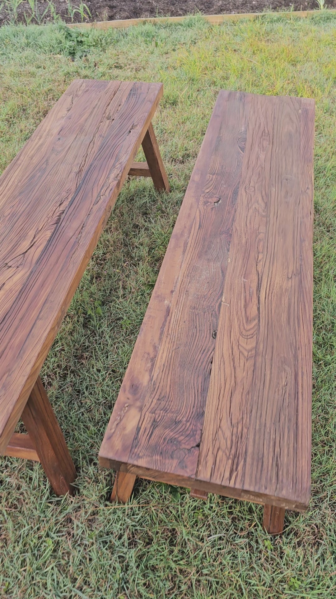Load video: Handcrafted Reclaimed Elm Bench Seat
