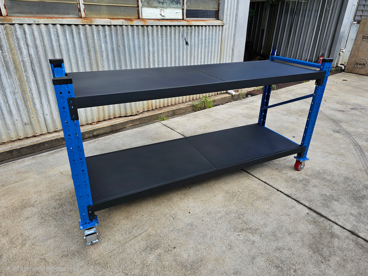 Workbench on wheels L2mxW0.6mxH1m(Blue+Black )