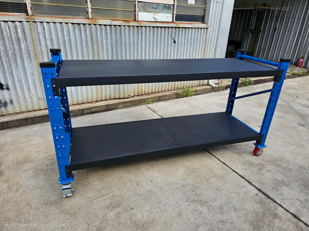 Workbench on wheels L2mxW0.6mxH1m(Blue+Black )