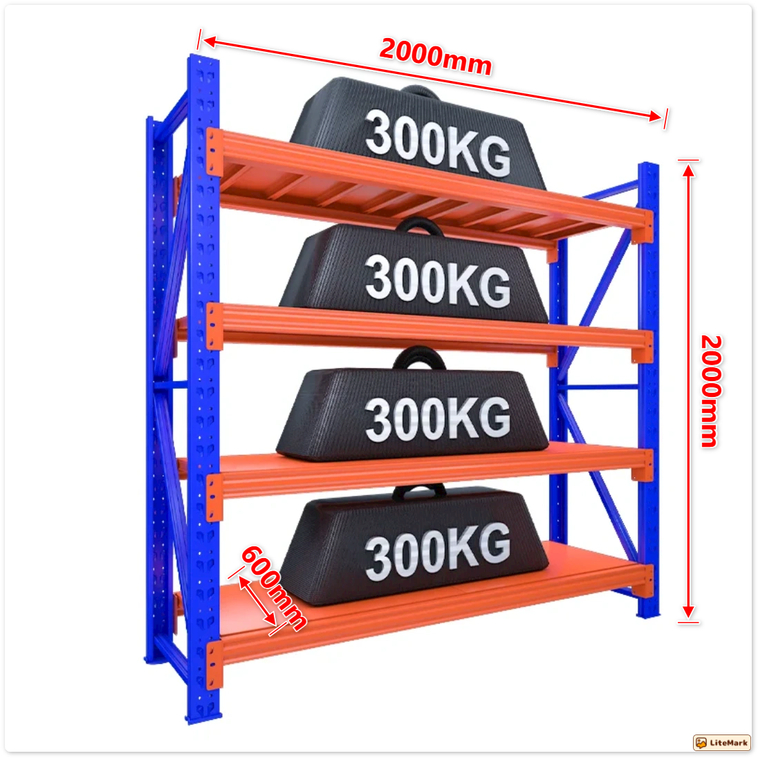 Heavy duty shelving L2mxD0.6xH2m (BLUE+ORANGE)
