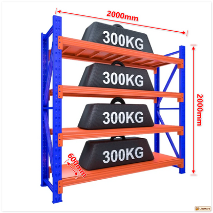 Heavy duty shelving L2mxD0.6xH2m (BLUE+ORANGE)