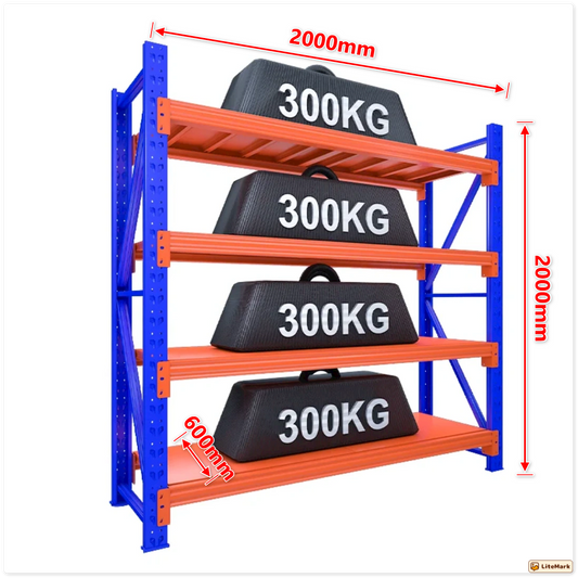 Heavy duty shelving L2mxD0.6xH2m (BLUE+ORANGE)